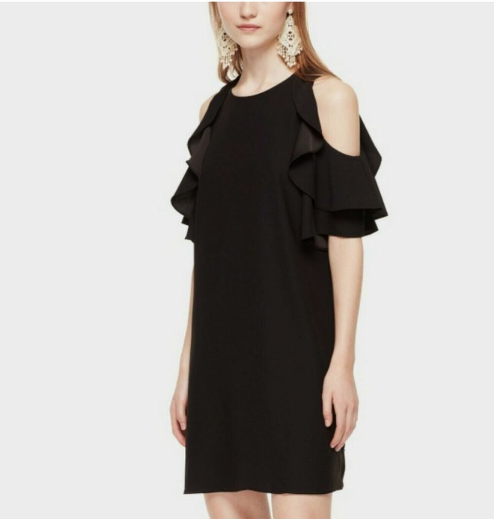 Kate Spade Black Crepe Key Pieces Cold Shoulder Mini Dress Women's Size XS
